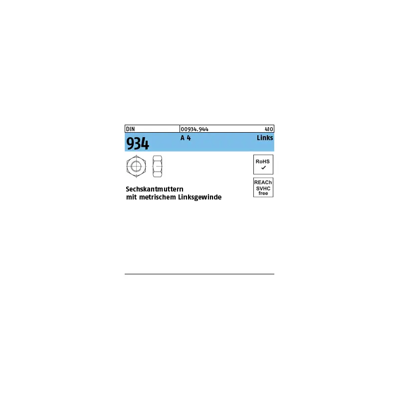 DIN 934 A 4 Links Sechskantmuttern mit metrischem Linksgewinde - Abmessung: M 18 -LH, VE mit 25 Stück Top-Seller