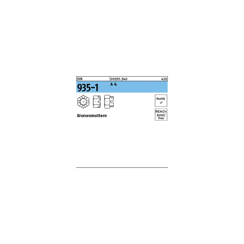 Preiswert DIN 935-1 A 4 Kronenmuttern - Abmessung: M 20, VE mit 10 Stück